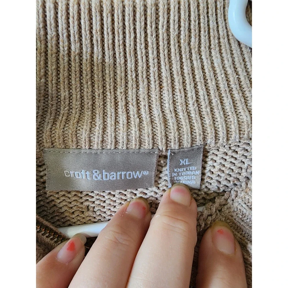 Croft & Barrow Womens XL Tan Beige Textured Knit Quarter Zip Pullover Sweater